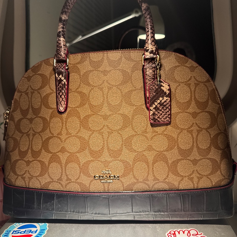 Coach Brown and Black Satchel with Snakeskin Accents